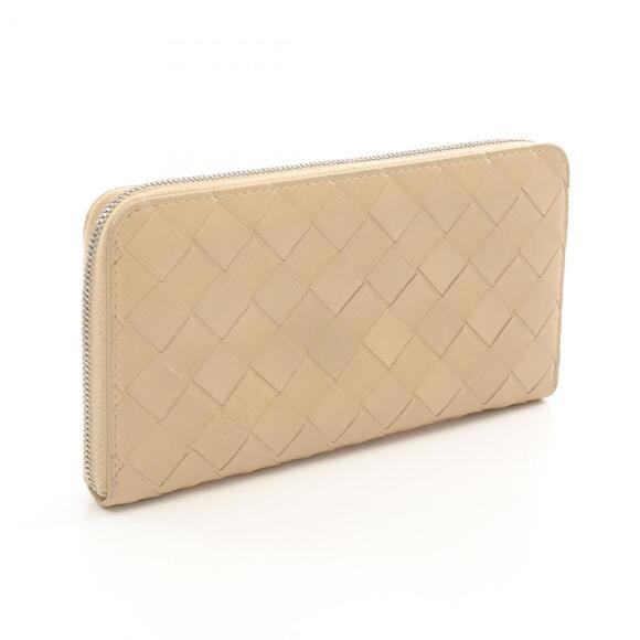 Bottega Veneta Intrecciato Round Long Wallet, Leather, Women's, Beige - Picture 2 of 8